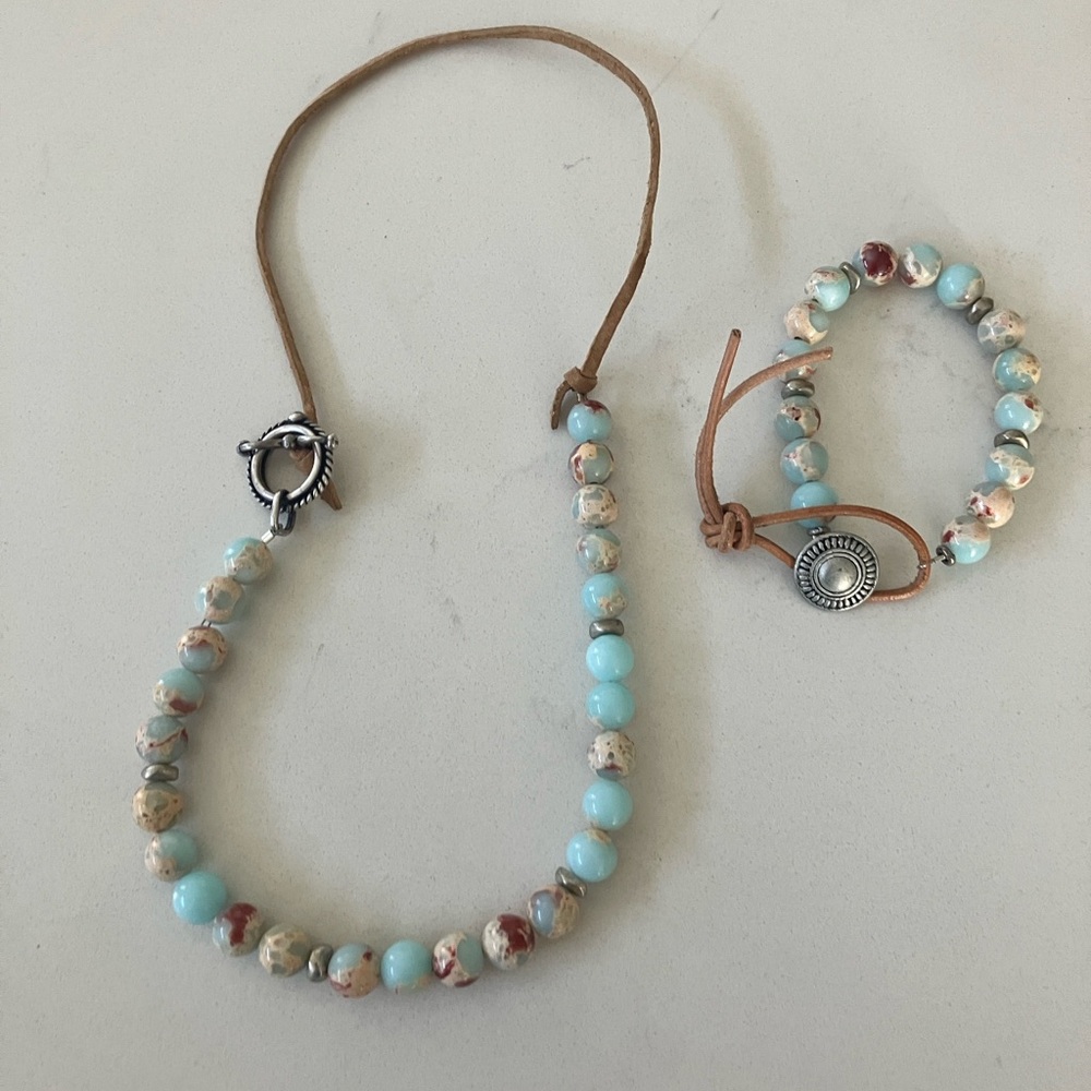 Jasper beaded necklace and bracelet